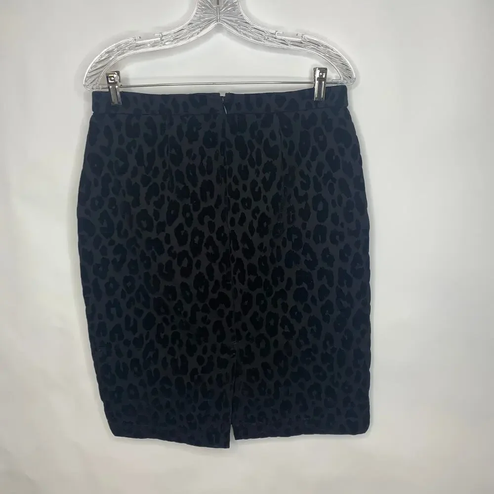 Ann Taylor Black on Black Leopard Cheetah Print Pencil Skirt Sz 10